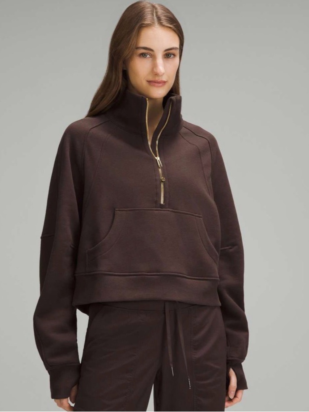 Lululemon funnel neck scuba in espresso/gold